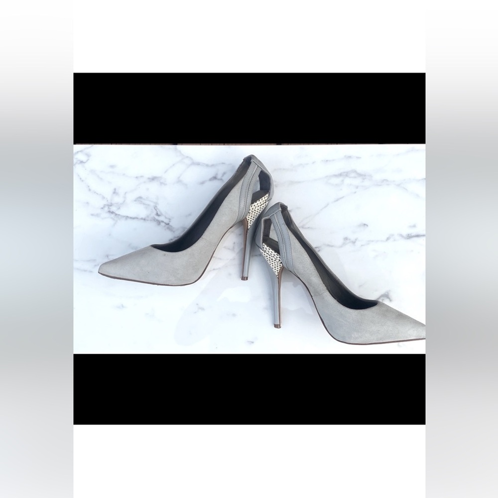 Reiss Grey Suede Leather Cutout Mesh Heels Pumps Shoes Size 37